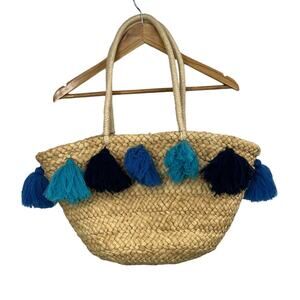 MUD PIE Blue Tassel Beach Summer Tote